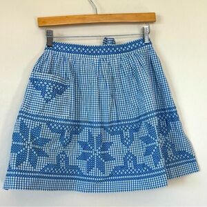 Vintage Handmade EMBROIDERED APRON Blue White Checked Gingham Pocket